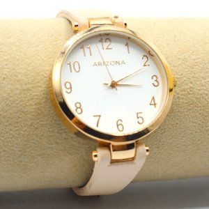 Vintage Arizona Jeans Co. Women's Casual Gold Tone Beige Band Classic Watch